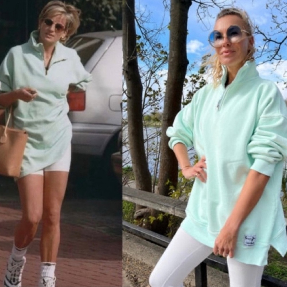 Sloppy Joe Diana Zip Neck Sweatshirt Oversized UK 02 Pale Mint NWT Rare